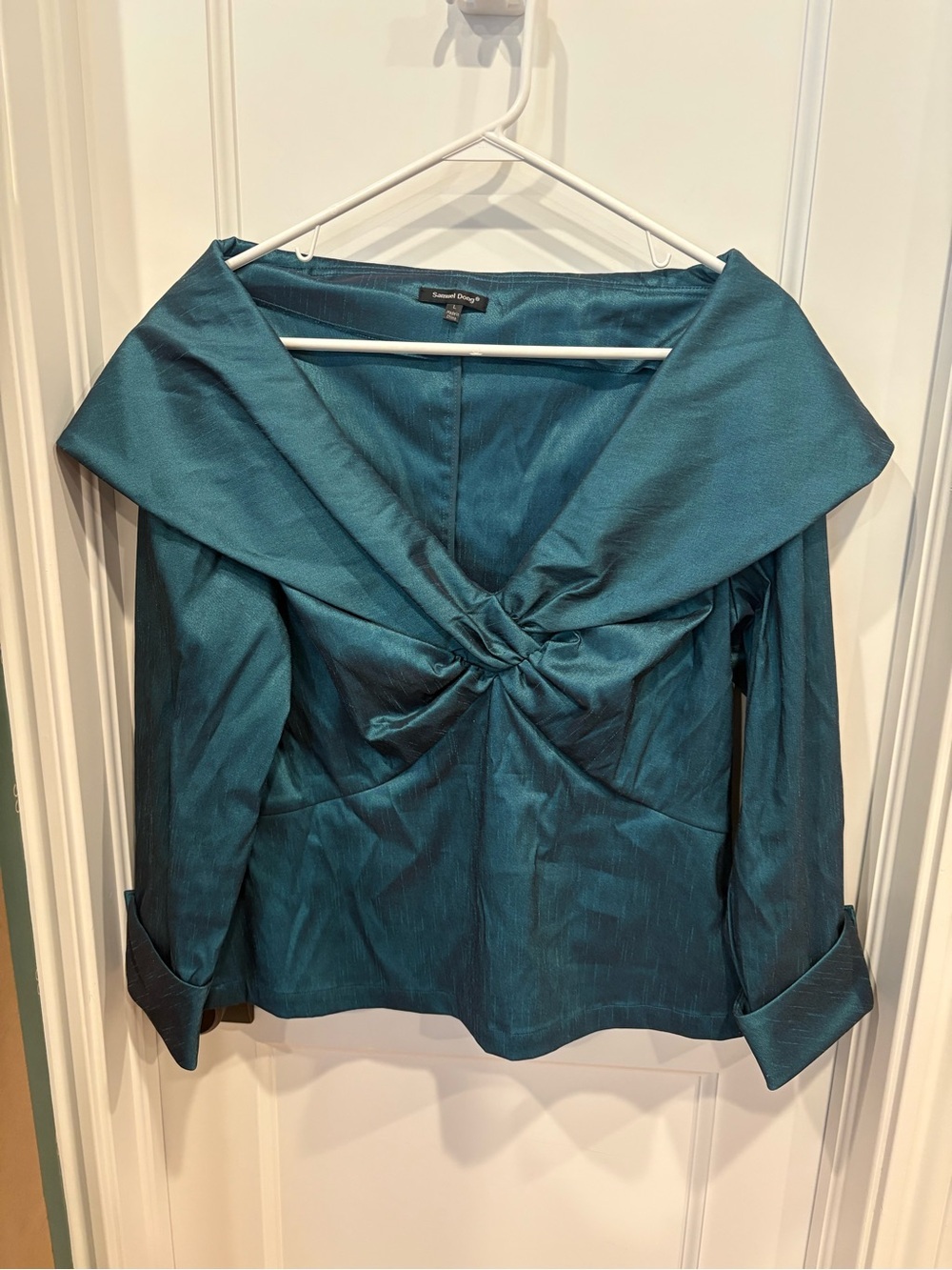 Samuel Dong Teal Off-Shoulder Structured Blouse Size L